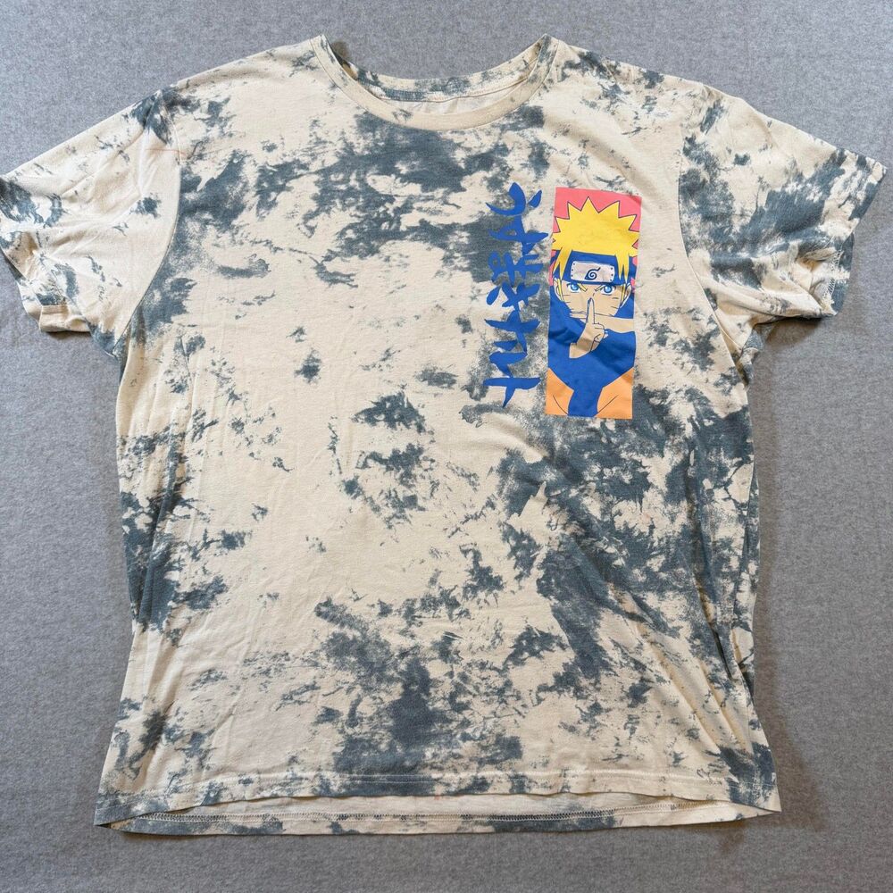 Naruto Shippuden Uzumaki Anime T Shirt XL Tie Dye Graphic Tee Blue Cream